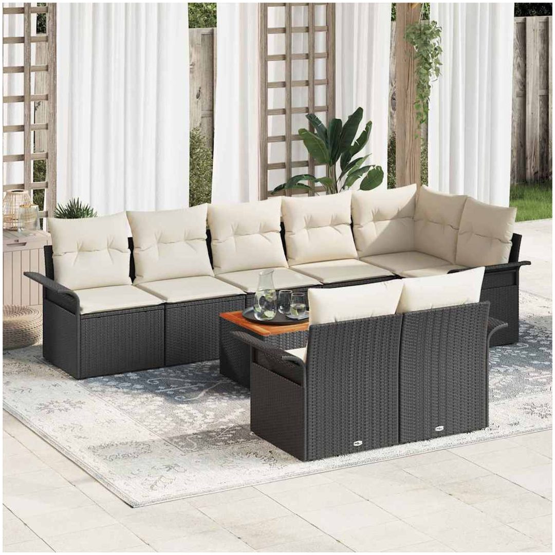 9 Delars Trädgårdsofa Set med Kuddar Svart Poly-Rotting Akacia vidaXL 55 x 55 x 37 cm