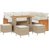 9-delars Trädgårdsofaset med Kuddar Beige Poly Rattan Akacia vidaXL Stor – miniatyr 2