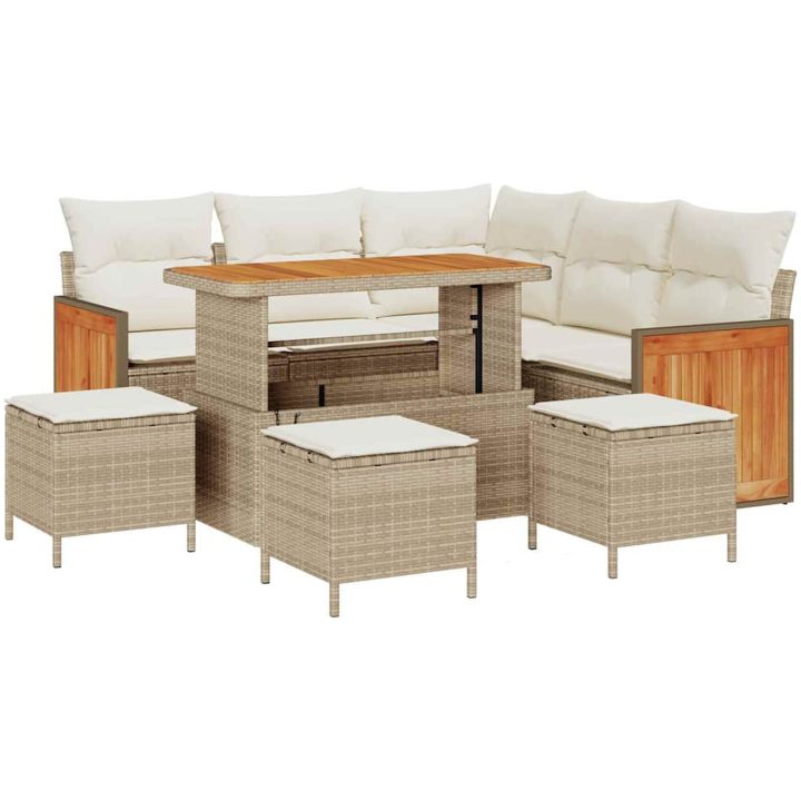 9-delars Trädgårdsofaset med Kuddar Beige Poly Rattan Akacia vidaXL Stor – bild 2