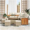 9-delars Trädgårdsofaset med Kuddar Beige Poly Rattan Akacia vidaXL Stor – miniatyr 3