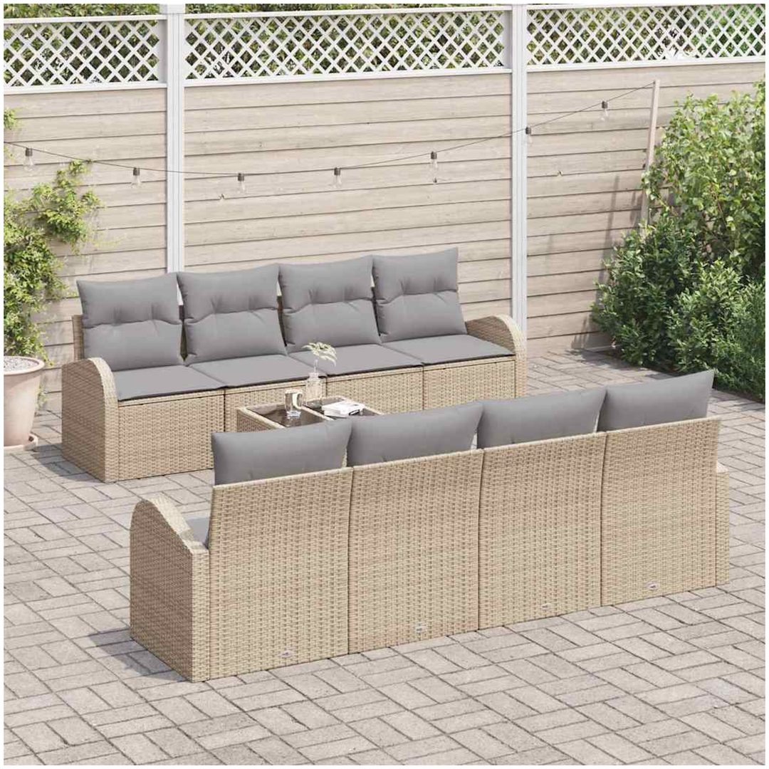 9-delars trädgårdsofaset med kuddar beige poly rattan vidaXL 55 x 55 x 37 cm – bild 3