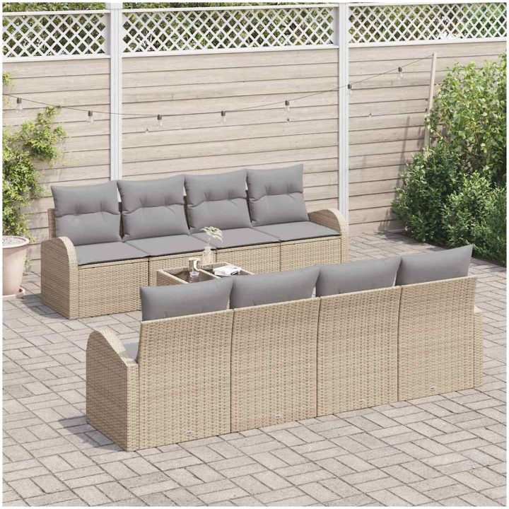 9-delars trädgårdsofaset med kuddar beige poly rattan vidaXL 55 x 55 x 37 cm – bild 3