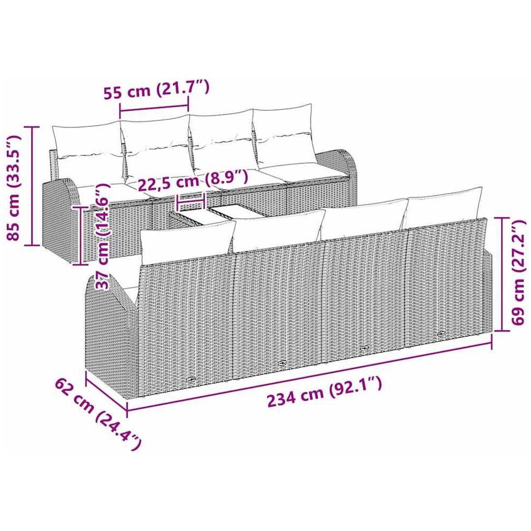 9-delars trädgårdsofaset med kuddar beige poly rattan vidaXL 55 x 55 x 37 cm – bild 8
