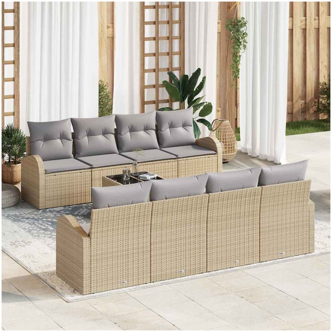 9-delars trädgårdsofaset med kuddar beige poly rattan vidaXL 55 x 55 x 37 cm