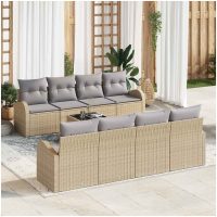 9-delars trädgårdsofaset med kuddar beige poly rattan vidaXL