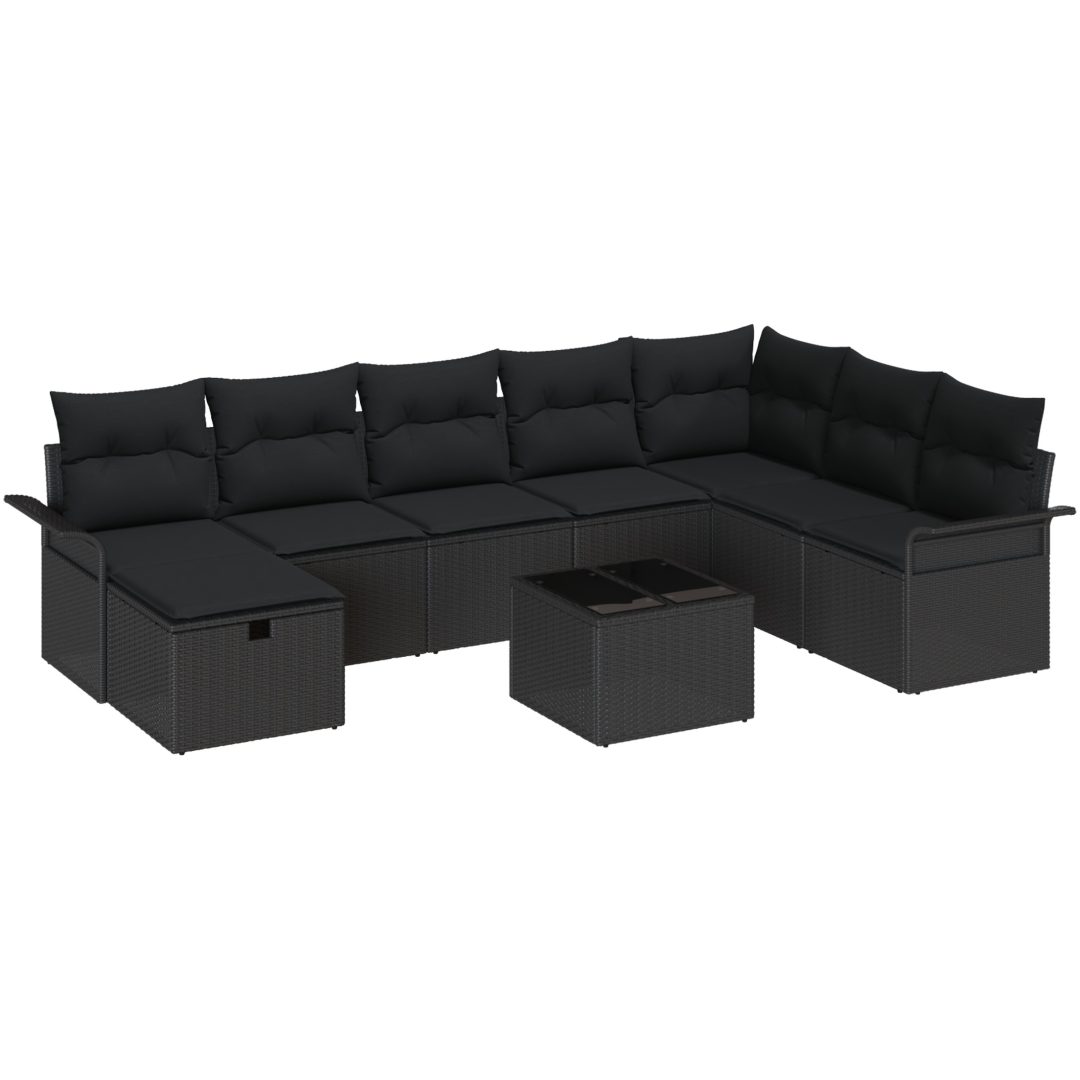 9-delars trädgårdsofaset med kuddar svart poly rattan vidaXL 297.5 x 187.5 x 85 cm – bild 2