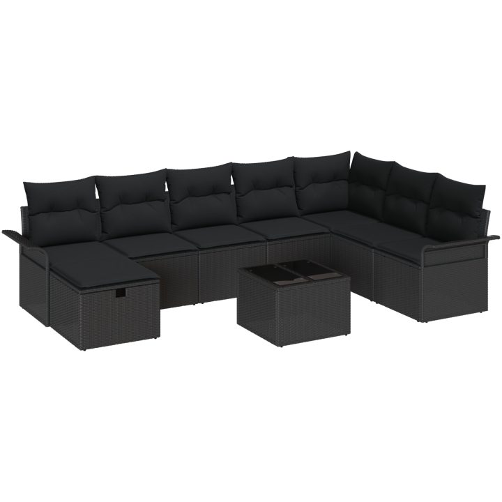9-delars trädgårdsofaset med kuddar svart poly rattan vidaXL 297.5 x 187.5 x 85 cm – bild 2