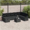 9-delars trädgårdsofaset med kuddar svart poly rattan vidaXL 297.5 x 187.5 x 85 cm – miniatyr 1