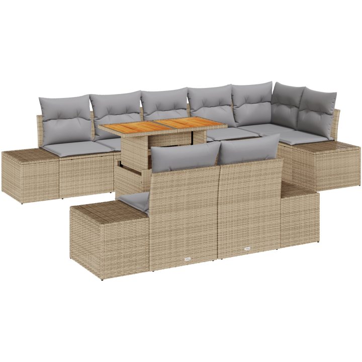 9-delars trädgårdsoff set med beige kuddar i polyrotting vidaXL 100 x 55 x 73 cm – bild 2