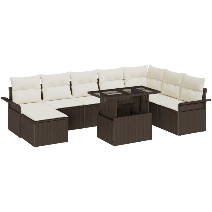 9-delars trädgårdsoff-set med bruna poly-rattankuddar vidaXL 100 x 55 x 73 cm – bild 2