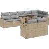 9-delars trädgårdsoff-set med dynor Beige Poly Rattan vidaXL Stor – miniatyr 1