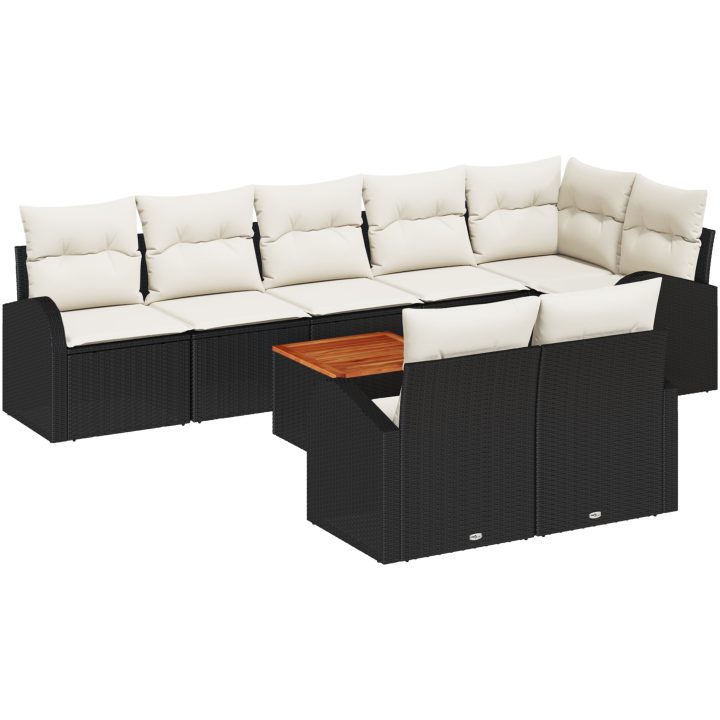 9-delars trädgårdsoff set med dynor svart poly rattan akacia vidaXL 55 x 55 x 37 cm – bild 2