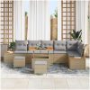 9 Delars Trädgårdsoff Set med Kuddar Beige Poly Rattan Akacia vidaXL Stor – miniatyr 3