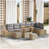 9 Delars Trädgårdsoff Set med Kuddar Beige Poly Rattan Akacia vidaXL Stor – miniatyr 1