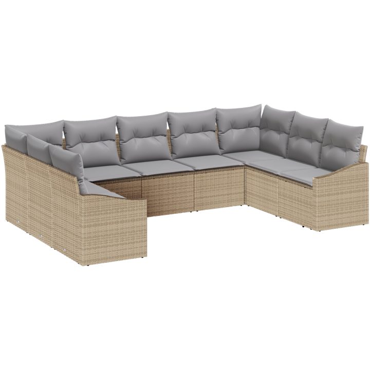 9-delars trädgårdsoff-set med kuddar Beige Poly Rottin vidaXL 289 x 178.5 x 85 cm – bild 2