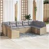 9-delars trädgårdsoff-set med kuddar Beige Poly Rottin vidaXL 289 x 178.5 x 85 cm – miniatyr 1