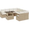9-delars trädgårdsoff_set med kuddar beige polyrotting vidaXL Stort – miniatyr 2