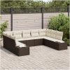 9-delars trädgårdsoff-set med kuddar Brun poly rattan vidaXL 289 x 209 x 85 cm – miniatyr 1