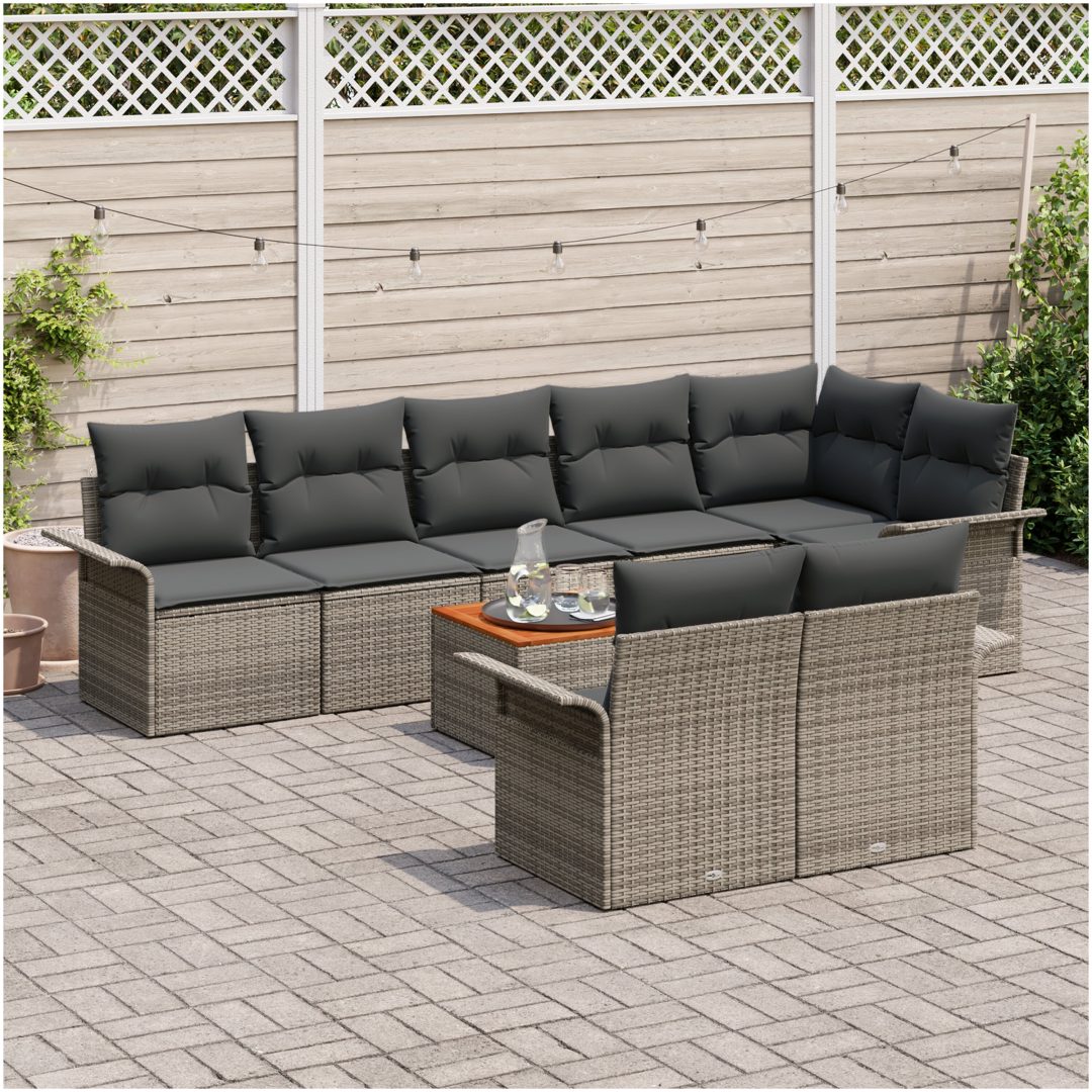 9 Delars Trädgårdsoff Set med Kuddar Grå Poly Rattan Akacia vidaXL 55 x 55 x 37 cm – bild 3