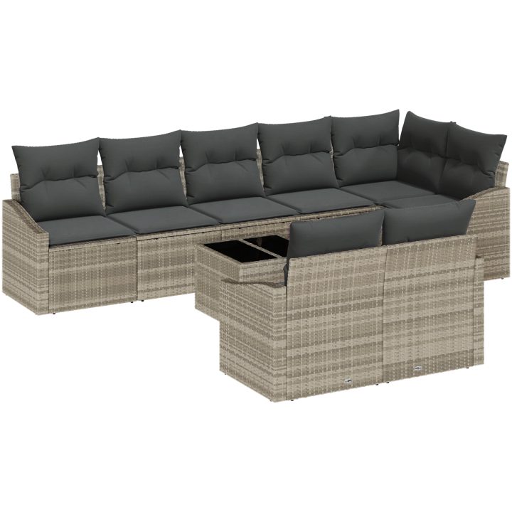 9 Delars Trädgårdsoff Set med Kuddar Grå Poly Rattan vidaXL 288.5 x 123.5 x 85 cm – bild 2