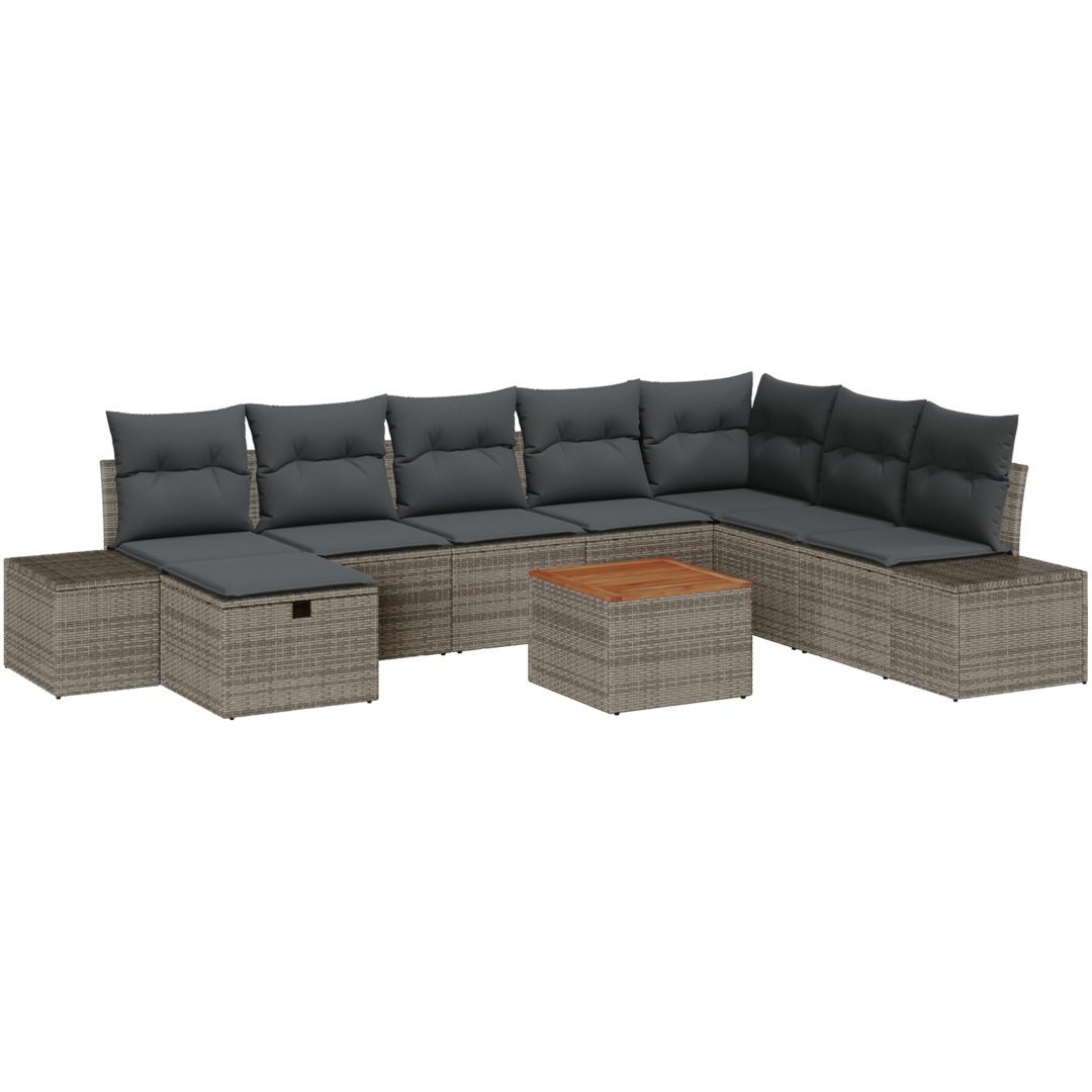 9-delars Trädgårdsoff Set med Kuddar Grå Poly Rattan vidaXL 55 x 55 x 37 cm – bild 2
