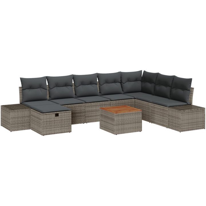 9-delars Trädgårdsoff Set med Kuddar Grå Poly Rattan vidaXL 55 x 55 x 37 cm – bild 2