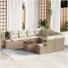 9-delars trädgårdsoff-set med kuddar i beige poly-rattan och akacia vidaXL 55 x 55 x 37 cm – miniatyr 1
