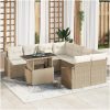 9-delars trädgårdsoff-set med kuddar i beige poly rattan vidaXL 100 x 55 x 73 cm – miniatyr 1