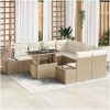 9-delars trädgårdsoff set med kuddar i beige poly rattan vidaXL 100 x 55 x 73 cm – miniatyr 1