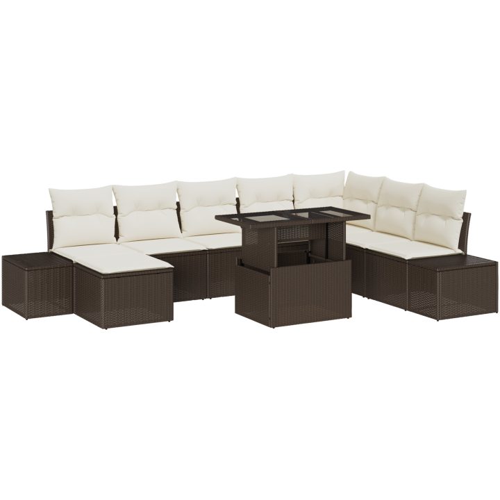 9-delars trädgårdsoff set med kuddar i brun poly-rattan vidaXL 100 x 55 x 73 cm – bild 2