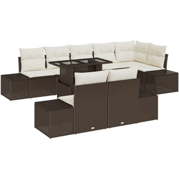 9-delars trädgårdsoff-set med kuddar i brun poly-rattan vidaXL 100 x 55 x 73 cm – bild 2