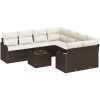 9-delars trädgårdsoff-set med kuddar i brun poly rattan vidaXL Stor – miniatyr 2