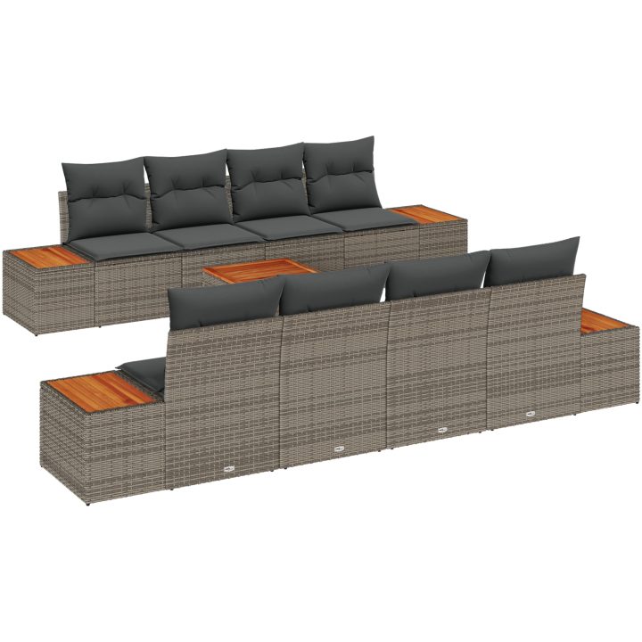 9-delars trädgårdsoff-set med kuddar i grå poly-rattan och akacia vidaXL 55 x 55 x 37 cm – bild 2