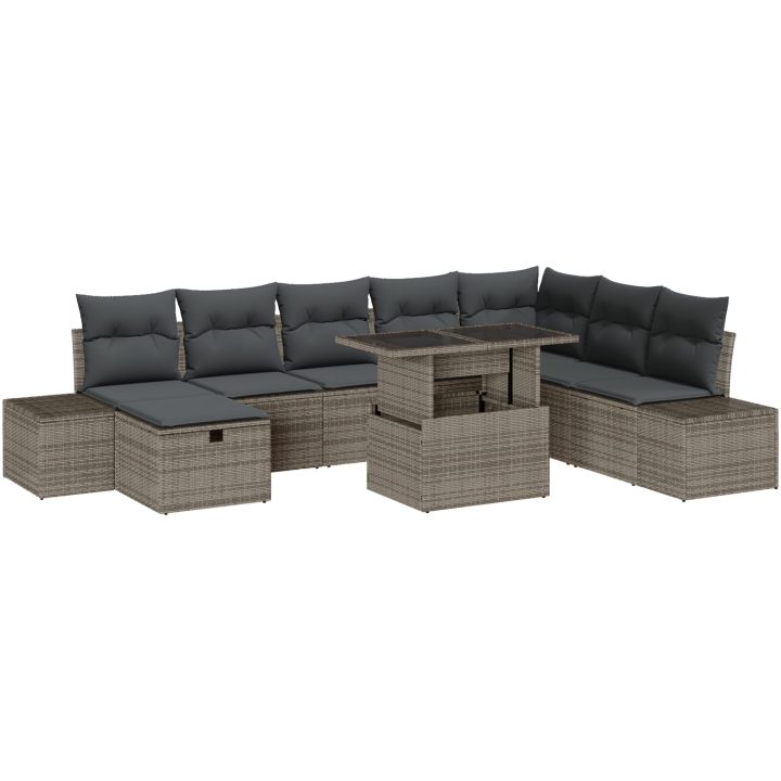 9-delars trädgårdsoff-set med kuddar i grå poly rattan vidaXL 100 x 55 x 73 cm – bild 2