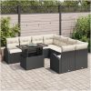 9 Delars Trädgårdsoff Set med Kuddar i Svart Poly Rattan vidaXL 100 x 55 x 73 cm – miniatyr 3