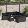 9-delars trädgårdsoff-set med kuddar i svart poly rattan vidaXL Stor – miniatyr 3