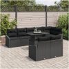 9-delars trädgårdsoff set med kuddar i svart polyrotan vidaXL 100 x 55 x 73 cm – miniatyr 3