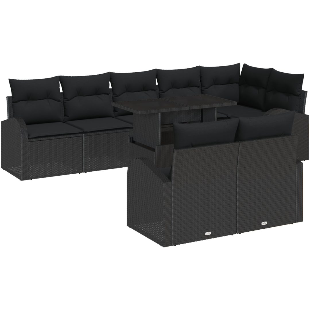 9-delars trädgårdsoff set med kuddar i svart polyrotting vidaXL 100 x 55 x 73 cm – bild 2