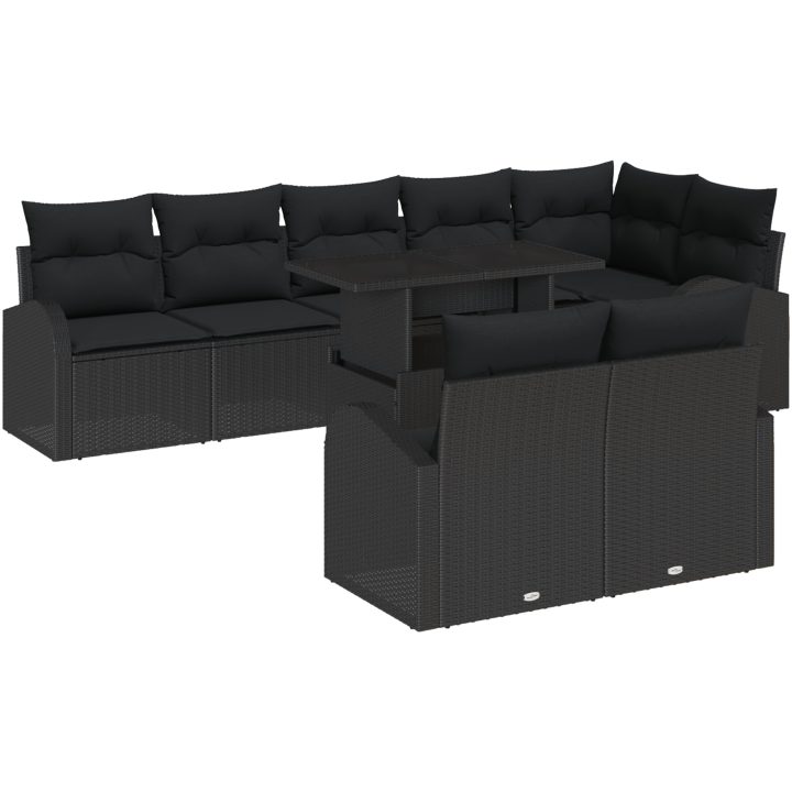 9-delars trädgårdsoff set med kuddar i svart polyrotting vidaXL 100 x 55 x 73 cm – bild 2