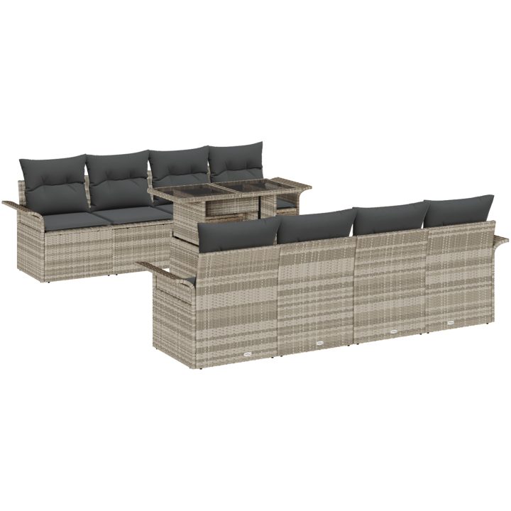 9 Delars Trädgårdsoff Set med Kuddar Ljusgrå Poly Rattan vidaXL 100 x 55 x 73 cm – bild 2