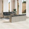 9 Delars Trädgårdsoff Set med Kuddar Ljusgrå Poly Rattan vidaXL 100 x 55 x 73 cm – miniatyr 3