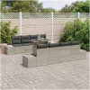 9-delars trädgårdsoff-set med kuddar, ljusgrå poly-rattan vidaXL 100 x 55 x 73 cm – miniatyr 3