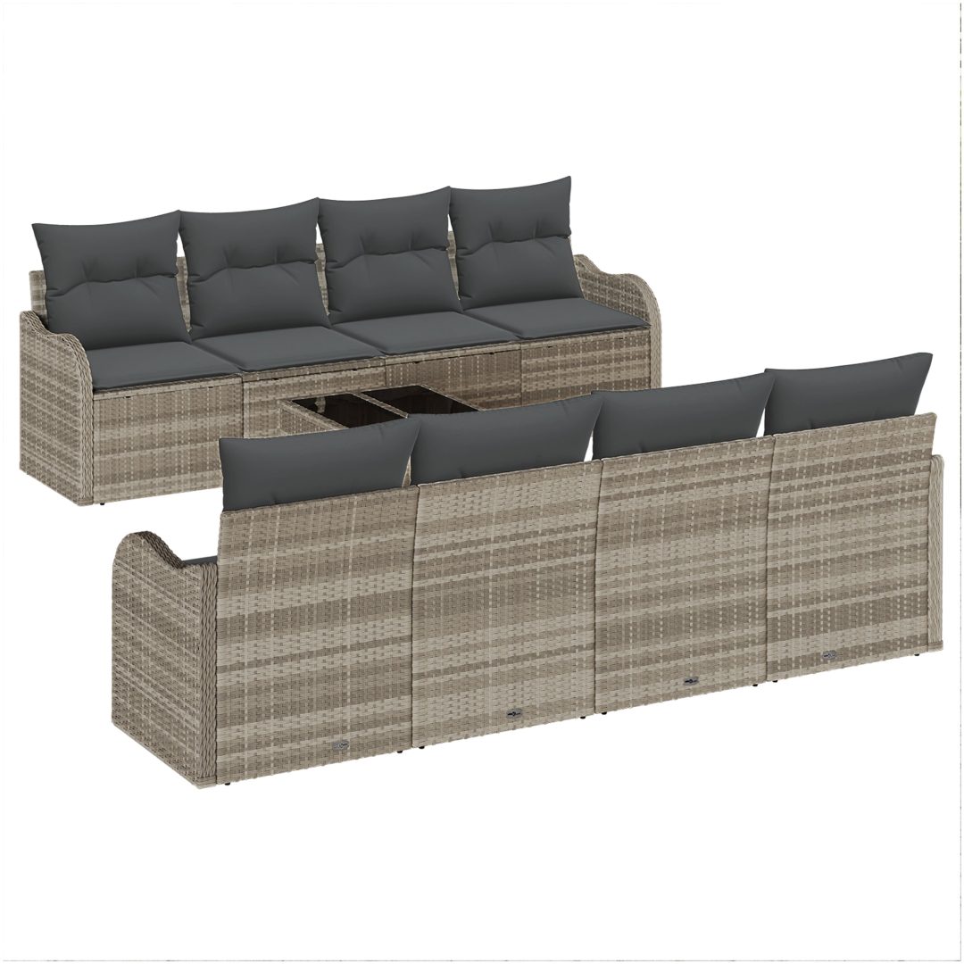 9-delars Trädgårdsoff Set med Kuddar Ljusgrå Poly Rattan vidaXL Stor – bild 2