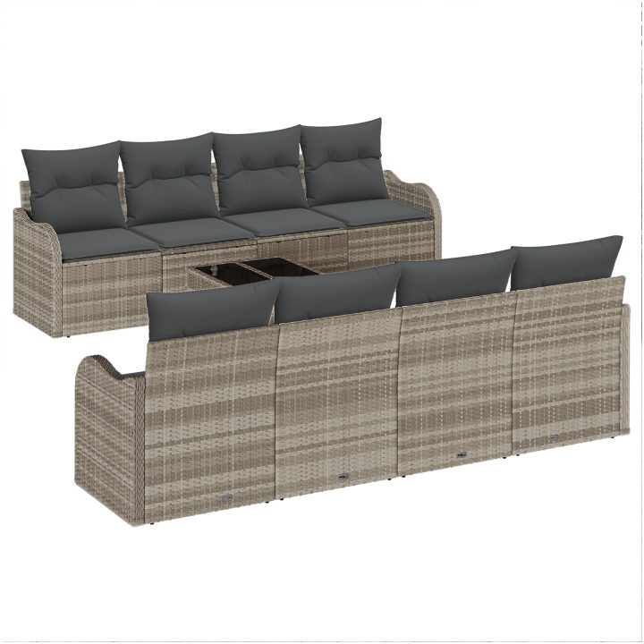 9-delars Trädgårdsoff Set med Kuddar Ljusgrå Poly Rattan vidaXL Stor – bild 2