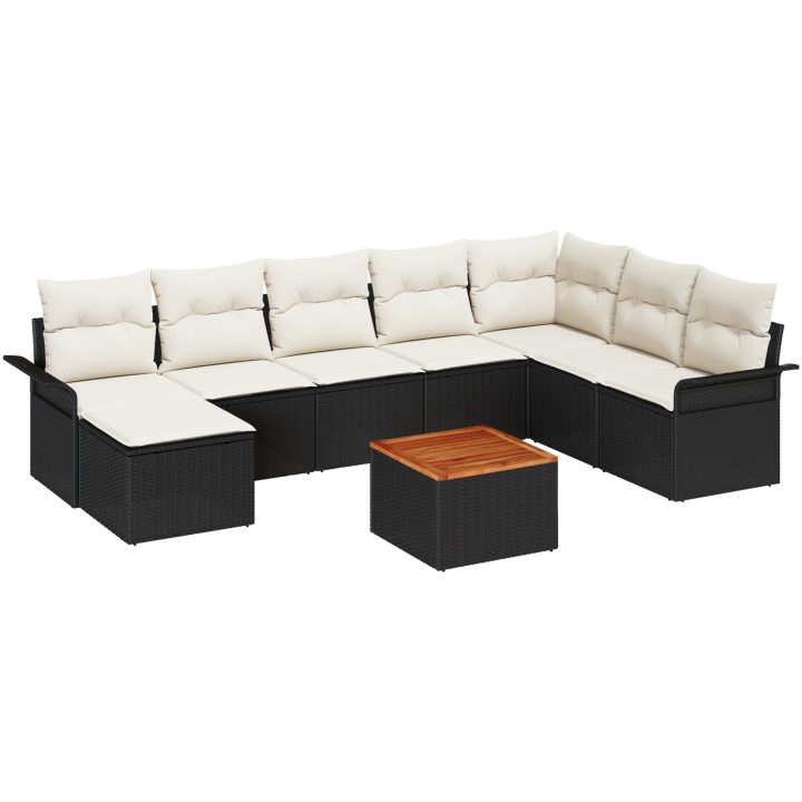 9-delars Trädgårdsoff Set med Kuddar Svart Poly Rattan Akacia vidaXL 55 x 55 x 37 cm – bild 2