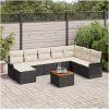 9-delars Trädgårdsoff Set med Kuddar Svart Poly Rattan Akacia vidaXL 55 x 55 x 37 cm – miniatyr 1