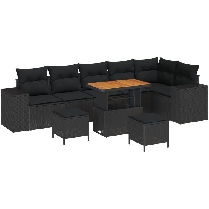 9-delars trädgårdsoff-set med kuddar svart poly rattan akacia vidaXL 6 - Sits – bild 2