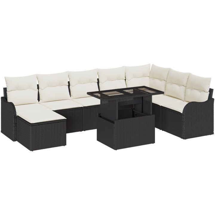 9 Delars Trädgårdsoff Set med Kuddar, Svart Poly Rattan vidaXL 100 x 55 x 73 cm – bild 2