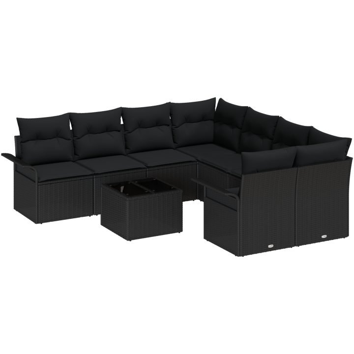9-delars Trädgårdsoff Set med Kuddar Svart Poly Rattan vidaXL 55 x 55 x 37 cm – bild 2