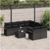 9-delars Trädgårdsoff Set med Kuddar Svart Poly Rattan vidaXL 55 x 55 x 37 cm – miniatyr 3